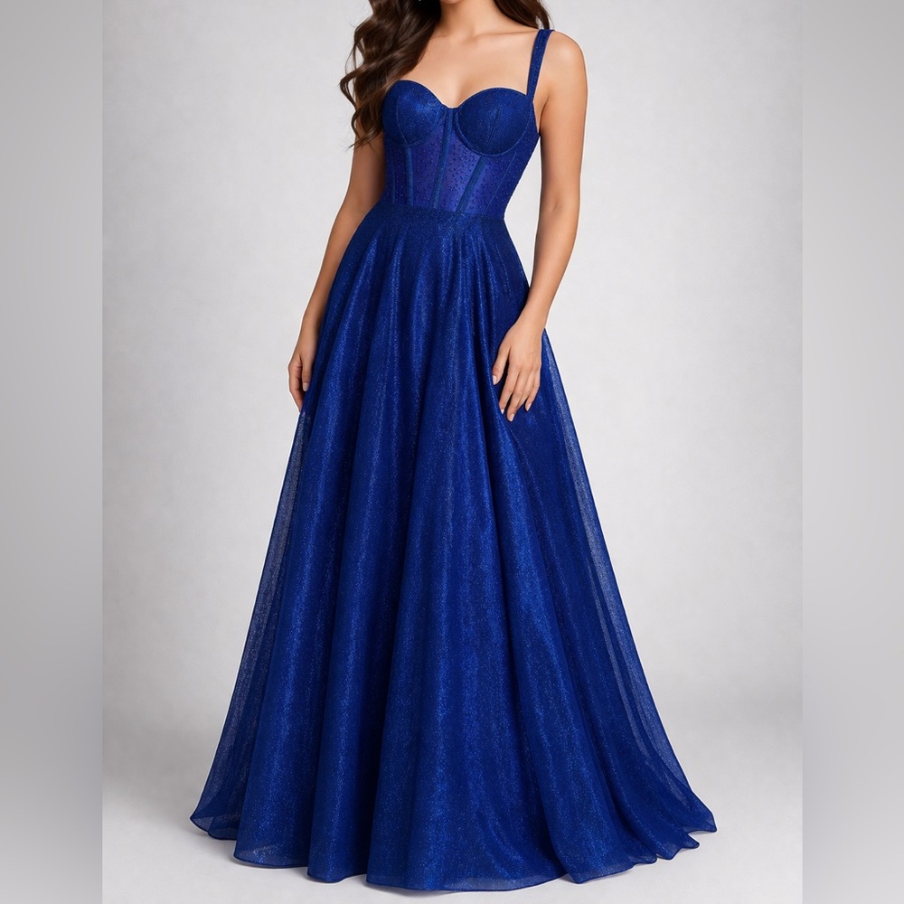 🆕🦋City Vibe Royal Blue Sparkly Dress 20W Rhinestone Bustier Corset Glitter Party